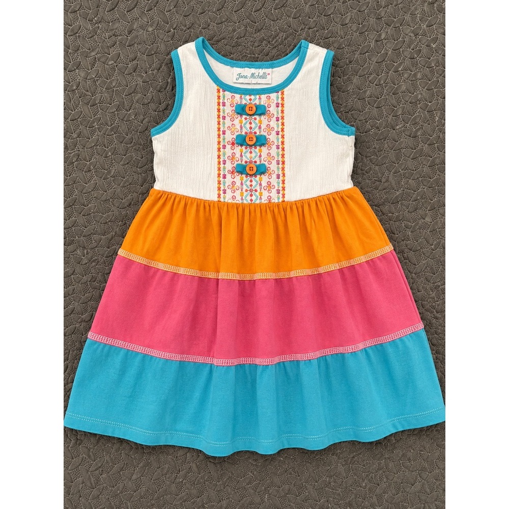 Jona Michelle Girls Tiered Sleeveless Dress Multicolor Embroidered 4T CO4762